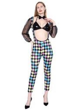 Clown Costume Adult S/M/L Harlequin Diamond Print Halloween Cosplay NIP